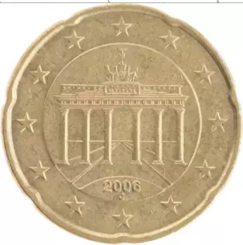 Монета 20 евроцентов Германии 2006 года Латунь J Бранденбургские ворота
