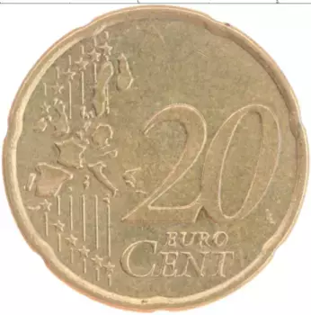Монета 20 евроцентов Греции 2002 года Латунь