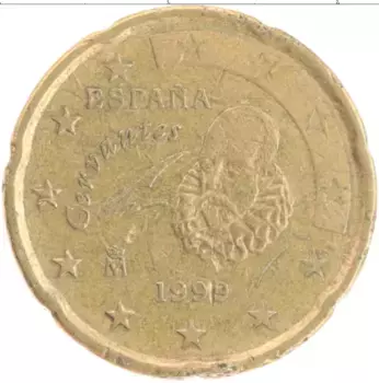 Монета 20 евроцентов Испании 1999 года Латунь