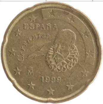Монета 20 евроцентов Испании 1999 года Латунь Сервантес
