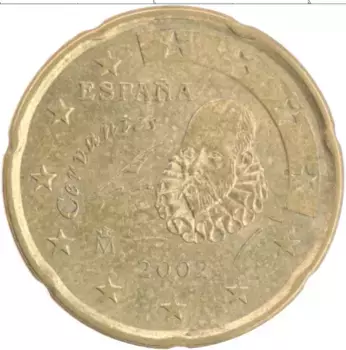 Монета 20 евроцентов Испании 2002 года Латунь Мигель де Сервантес