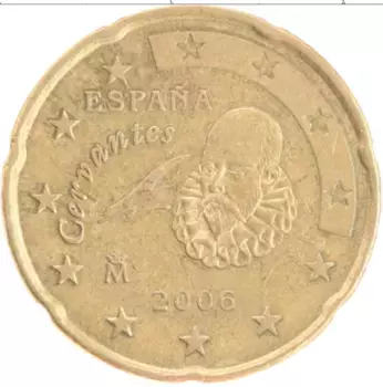Монета 20 евроцентов Испании 2006 года Латунь