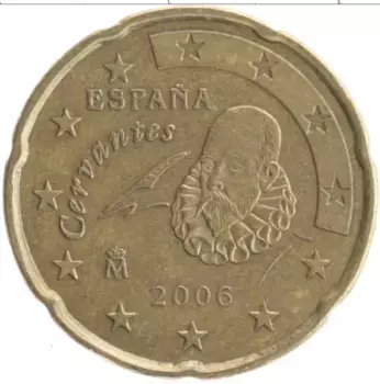 Монета 20 евроцентов Испании 2006 года Латунь Мигель де Сервантес