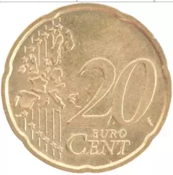 Монета 20 евроцентов Италии 2002 года Латунь