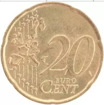 Монета 20 евроцентов Италии 2002 года Латунь