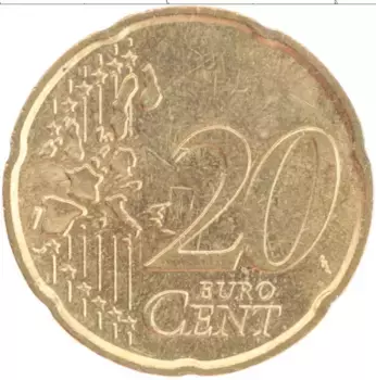 Монета 20 евроцентов Италии 2002 года Латунь