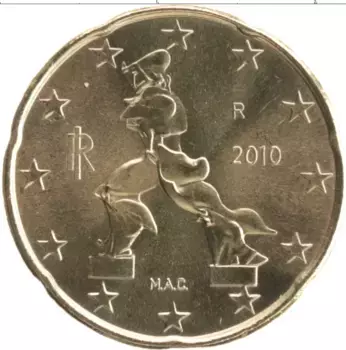 Монета 20 евроцентов Италии 2010 года Латунь Скульптура Умберто Боччони