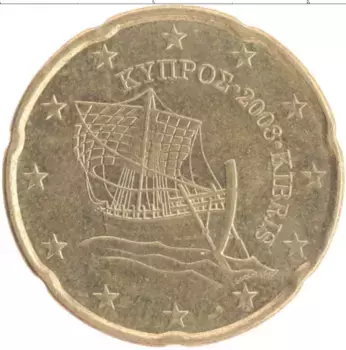 Монета 20 евроцентов Кипра 2008 года Латунь