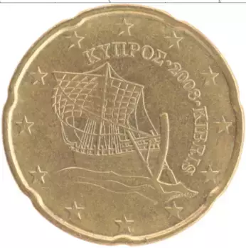 Монета 20 евроцентов Кипра 2008 года Латунь