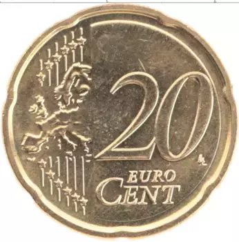 Монета 20 евроцентов Латвии 2014 года Латунь