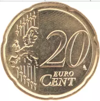Монета 20 евроцентов Латвии 2014 года Латунь