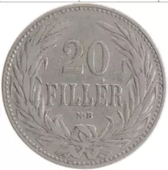 Монета 20 филлеров Венгрии 1893 года Медно-никель