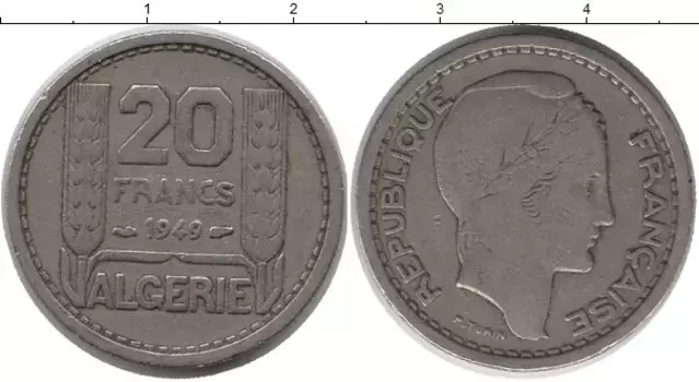 Монета 20 франков Алжира 1949 года Медно-никель Протекторат Франции