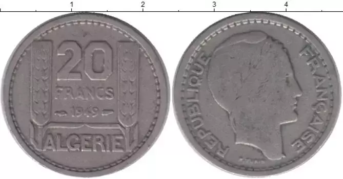 Монета 20 франков Алжира 1949 года Медно-никель Французский