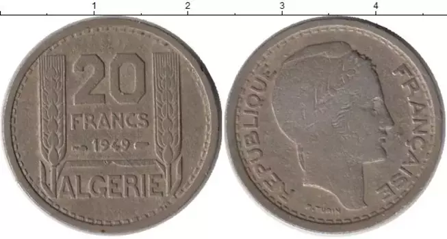 Монета 20 франков Алжира 1949 года Медно-никель