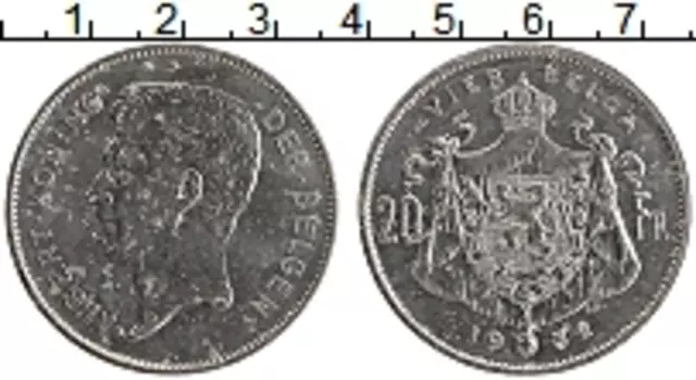 Монета 20 франков Бельгии 1932 года Медно-никель Альберт