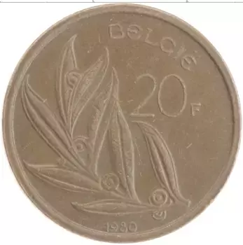 Монета 20 франков Бельгии 1980 года Бронза Король Бодуэн