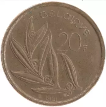 Монета 20 франков Бельгии 1981 года Бронза Король Бодуэн