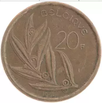 Монета 20 франков Бельгии 1981 года Бронза Король Бодуэн
