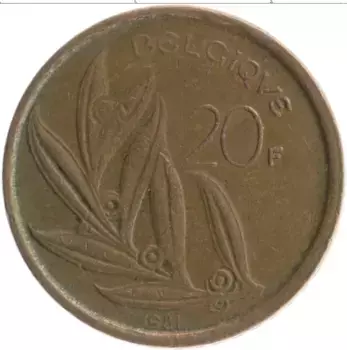 Монета 20 франков Бельгии 1981 года Бронза Король Бодуэн