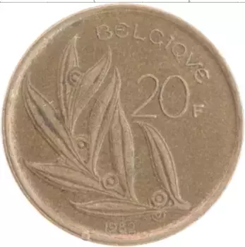 Монета 20 франков Бельгии 1982 года Бронза Король Бодуэн