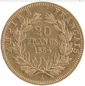 Монета 20 франков Франции 1854 года Золото Мон