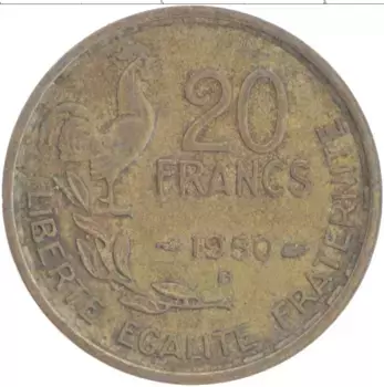 Монета 20 франков Франции 1950 года Латунь