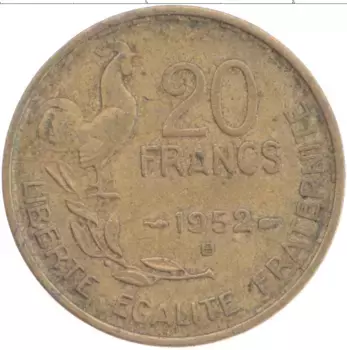 Монета 20 франков Франции 1952 года Бронза