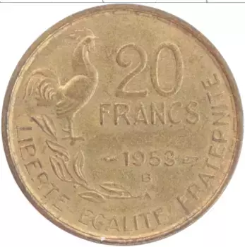 Монета 20 франков Франции 1953 года Бронза B