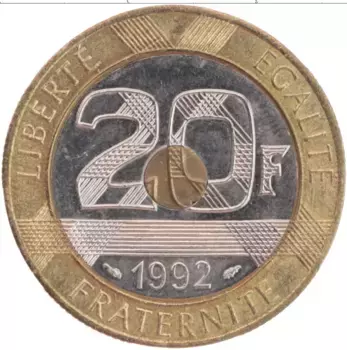 Монета 20 франков Франции 1992 года Биметалл Аббатство Мон-сен-Мишель