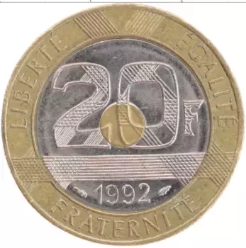 Монета 20 франков Франции 1992 года Биметалл Аббатство Мон-сен-Мишель