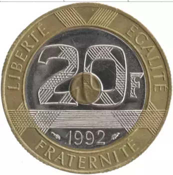 Монета 20 франков Франции 1992 года Биметалл Аббатство Мон-сен-Мишель