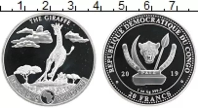 Монета 20 франков Конго 2019 года Серебро Дикая природа