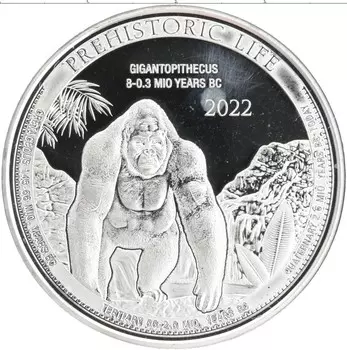 Монета 20 франков Конго 2022 года Серебро Доисторическая жизнь - Гигантопитек
