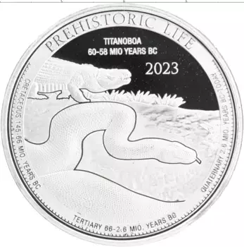 Монета 20 франков Конго 2023 года Серебро Доисторическая жизнь