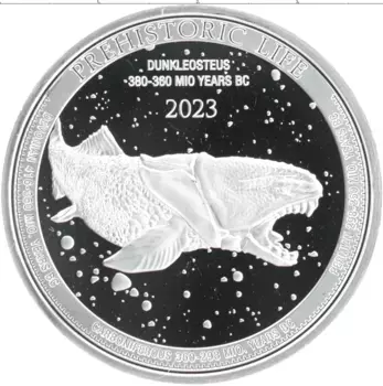 Монета 20 франков Конго 2023 года Серебро Доисторическая жизнь - Дунклеостеус