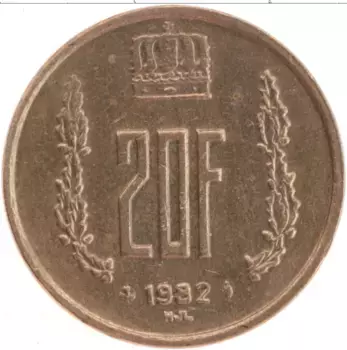 Монета 20 франков Люксембурга 1982 года Бронза Герцог Жан