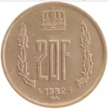 Монета 20 франков Люксембурга 1982 года Бронза Герцог Жан