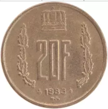 Монета 20 франков Люксембурга 1983 года Бронза Жан