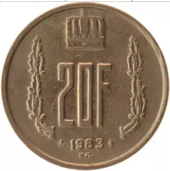 Монета 20 франков Люксембурга Бронза Герцог Жан