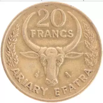 Монета 20 франков Мадагаскара 1971 года Латунь