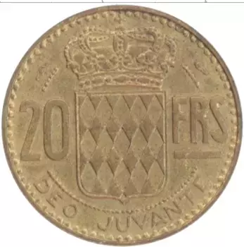 Монета 20 франков Монако 1951 года Бронза Райнер III