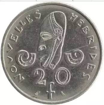 Монета 20 франков Новых Гебрид 1970 года Медно-никель