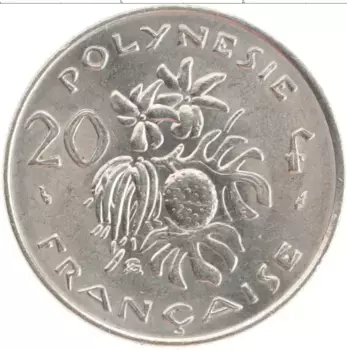 Монета 20 франков Полинезии 1975 года Медно-никель