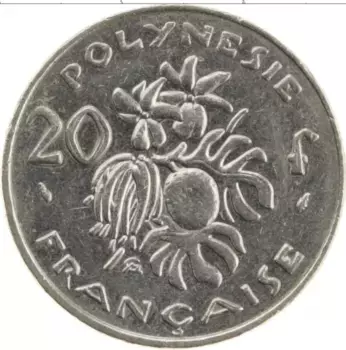 Монета 20 франков Полинезии 1991 года Медно-никель