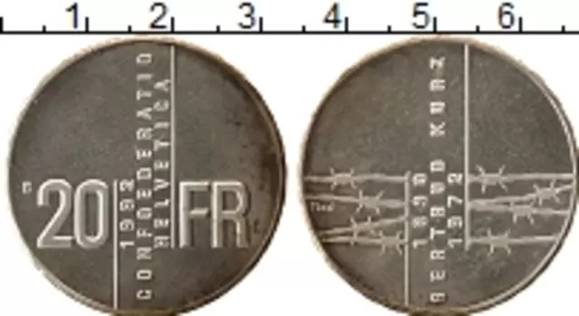 Монета 20 франков Швейцарии 1992 года Серебро Гертруд Курц