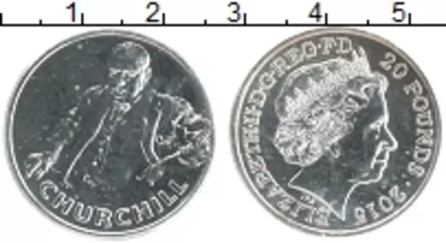 Монета 20 фунтов Англии 2015 года Серебро Великие британцы - Уинстон Черчилль