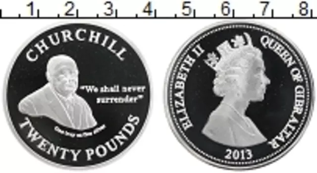 Монета 20 фунтов Гибралтара 2013 года Серебро Сэр Уинстон Черчилль