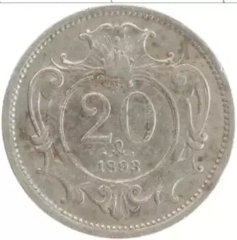 Монета 20 геллеров Австрии 1893 года Медно-никель