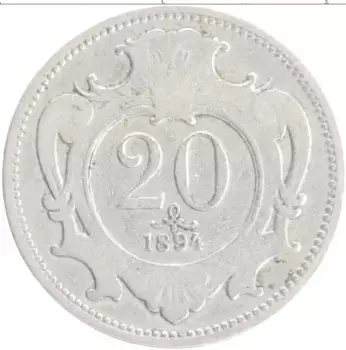 Монета 20 геллеров Австрии 1894 года Медно-никель